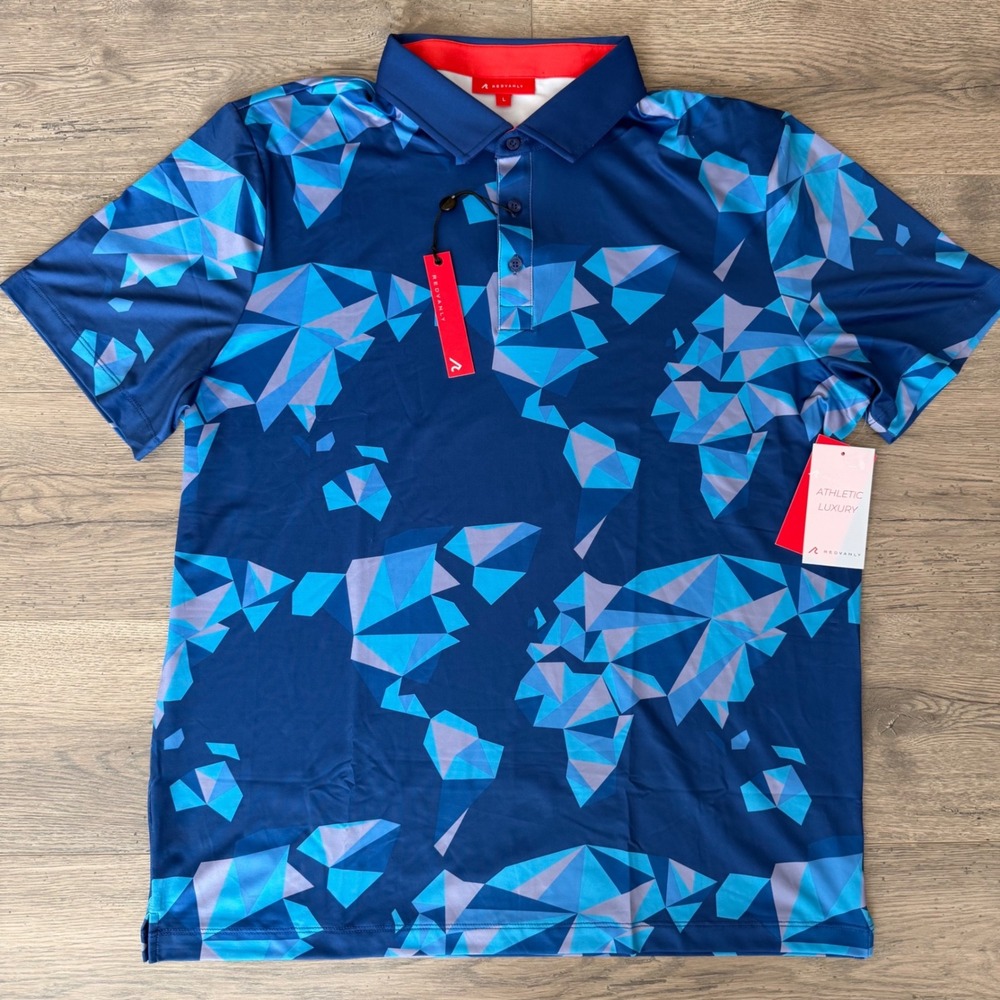 Redvanly Bond Polo Mazarine Blue Geometric Golf Shirt R2422 Large NEW $110